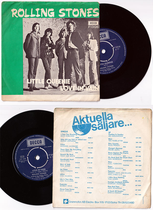 The Rolling Stones: Little Queenie - Decca F 13126, Sweden 1971, 7" PS