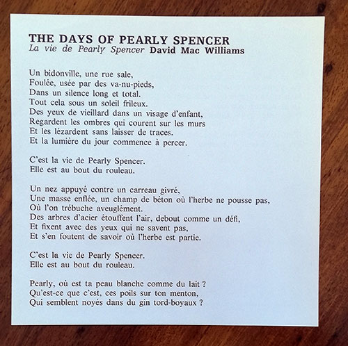 David Mac Williams: The Days of Pearly Spencer, sheet music, France, 1969 - 7 €