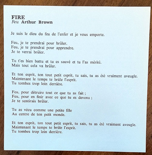 Arthur Brown : Fire, sheet music, France, 1969 - 7 €