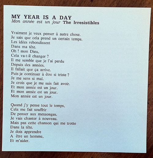The Irresistibles : My Year is a Day, sheet music, France, 1969 - 7 €