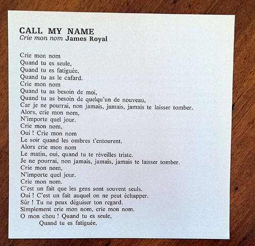 James Royal: Call my Name, sheet music, France, 1969 - 7 €