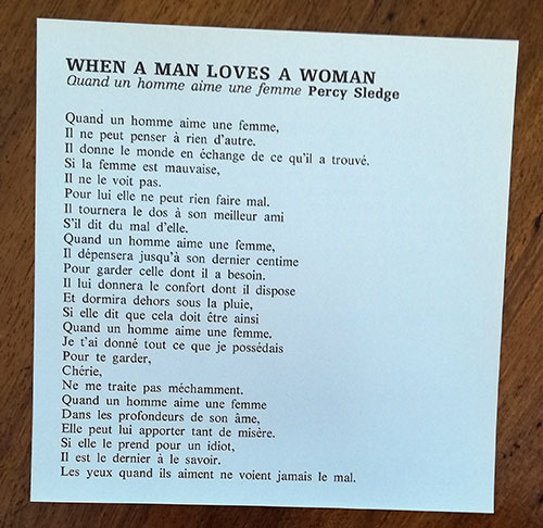 Percy Sledge : When A Man Loves A Woman, sheet music, France, 1969 - £ 6.02