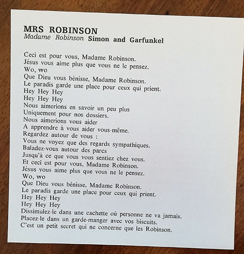 Simon and Garfunkel - Mrs Robinson -   France sheet music