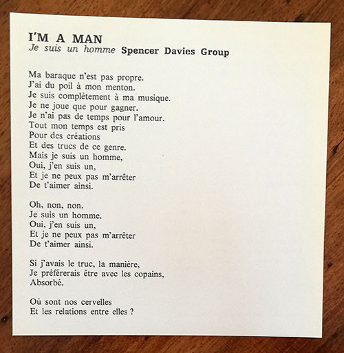 The Spencer Davis Group : I'm a Man, sheet music, France, 1969 - 8 €