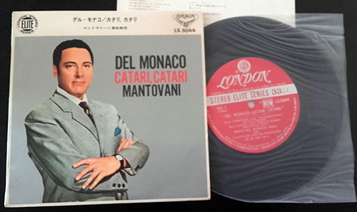 Mantovani And His Orchestra Mario Del Monaco (Tenor) : Catari Carati, 7" EP, Japan, 1965 - $ 10.8