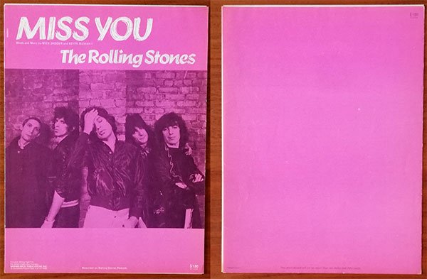 The Rolling Stones: Miss You - Warner Bros Publications, USA 1978, sheet music