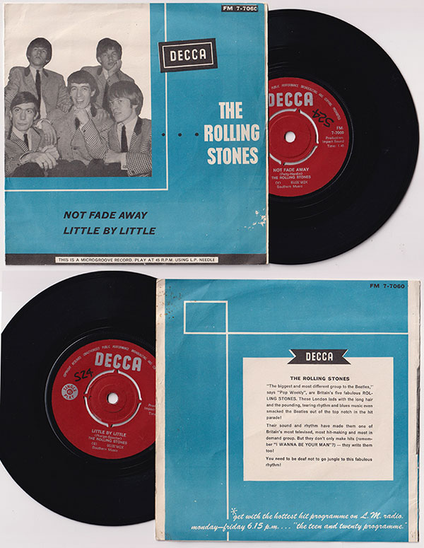 The Rolling Stones: Not Fade Away, 7" PS, South Africa, 1964 - 300 € The Rolling Stones: Not Fade Away, 7" PS, South Africa, 1964 - 300 €