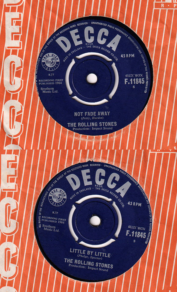 The Rolling Stones: Not Fade Away - Decca F.11845, UK 1964, 7" CS