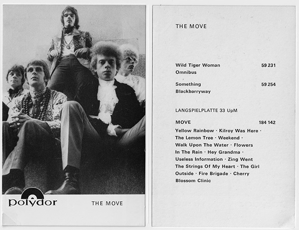 The Move: vintage publicity postcard (1960s) - Polydor, Germany 1969, postcard