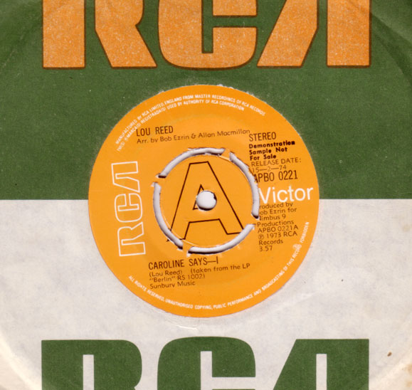 Lou Reed - Carolyn Says - I - RCA APBO 0221 UK 7"