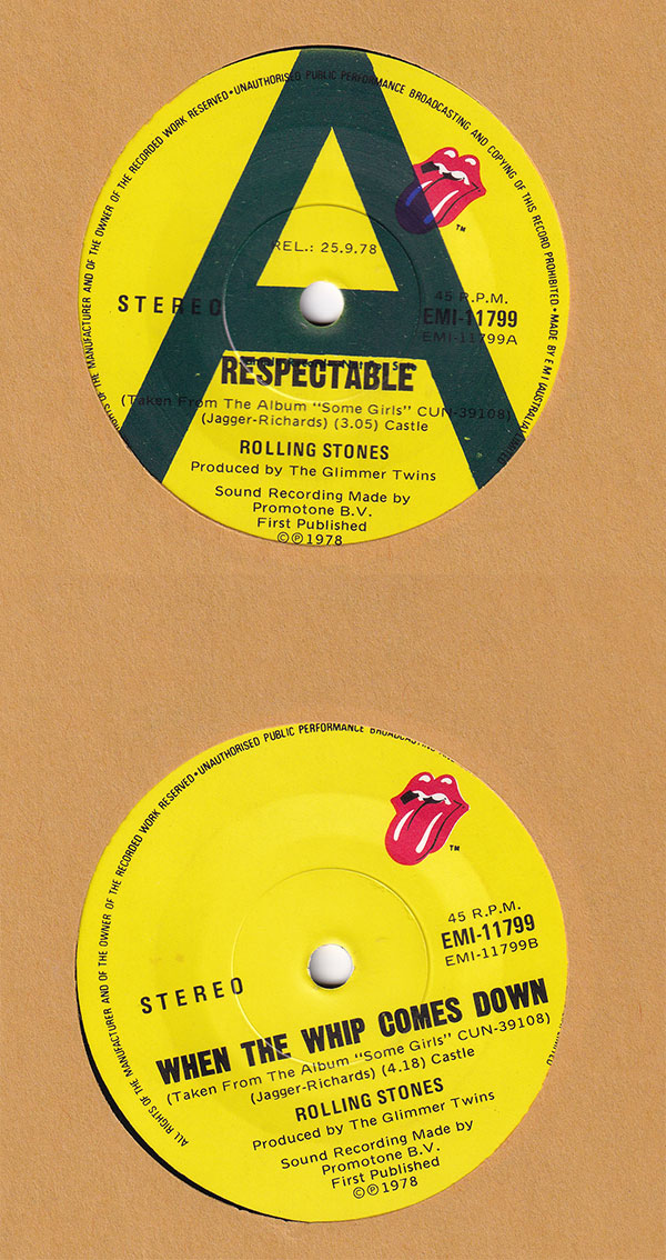 The Rolling Stones: Respectable - EMI EMI-11799, Australia 1978, 7" CS