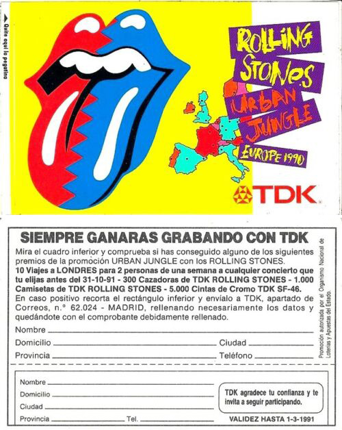 The Rolling Stones - Urban Jungle 1990 tour sticker -   Spain sticker