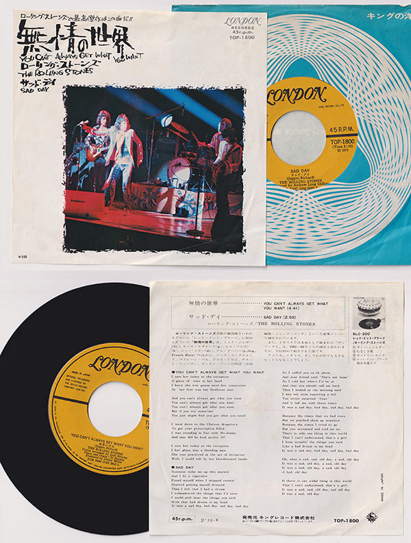 The Rolling Stones: Sad Day - London TOP 1800, Japan 1973, 7" PS