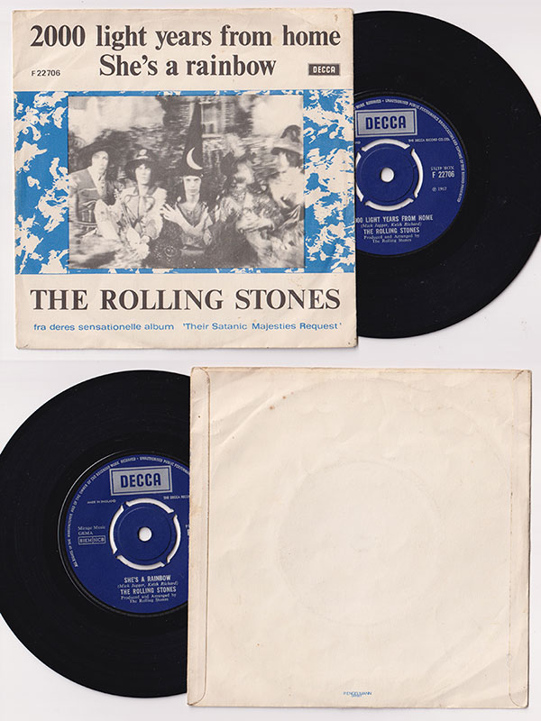 The Rolling Stones: 2000 Light Years From Home - Decca F 22706, Denmark 1967, 7" PS