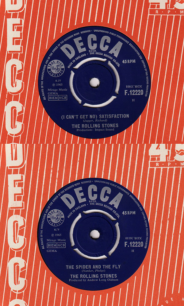 The Rolling Stones: (I Can't Get No) Satisfaction - Decca F.12220, UK 1965, 7" CS