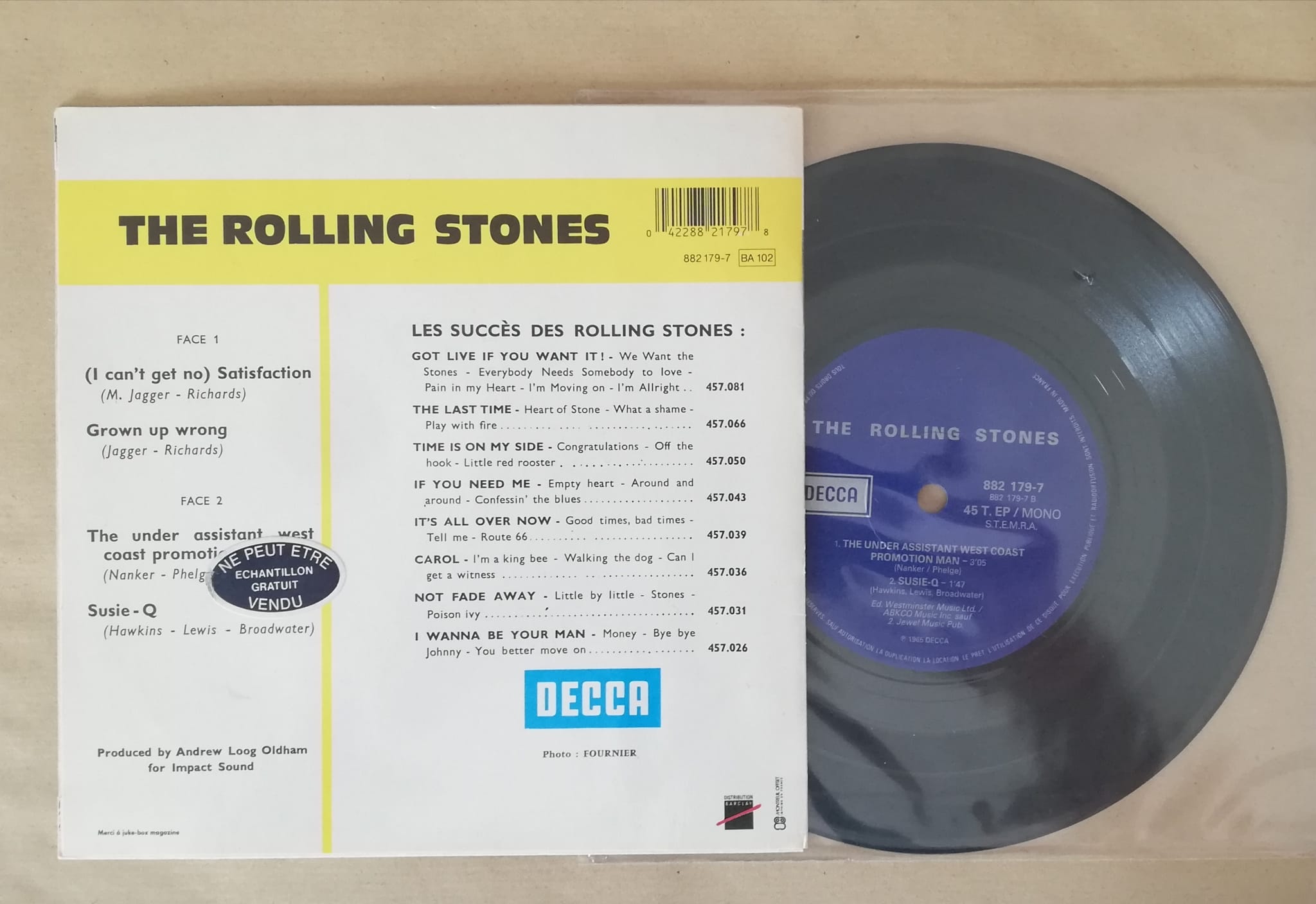 The Rolling Stones: Satisfaction  - Decca 882 179 7, France 1989, 7" EP