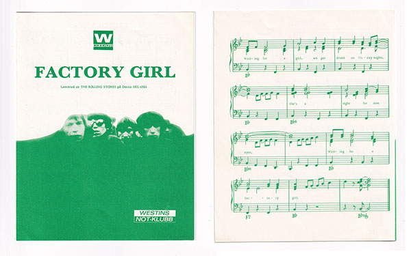 The Rolling Stones : Factory Girl, sheet music, Sweden, 1968 - 40 €