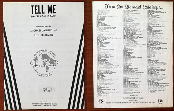 The Rolling Stones: Tell Me (You're Coming Back) - Southern Music Publishing Co. Inc., USA 1964, sheet music