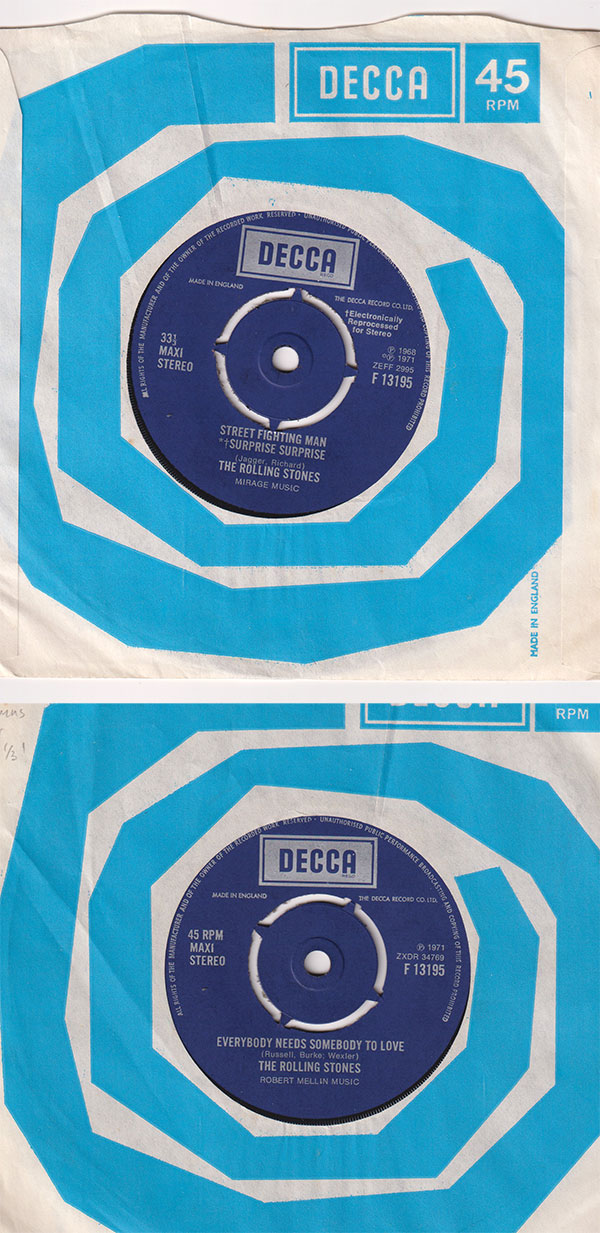 The Rolling Stones: Street Fighting Man  - Decca F 13195, UK 1971, 7" EP