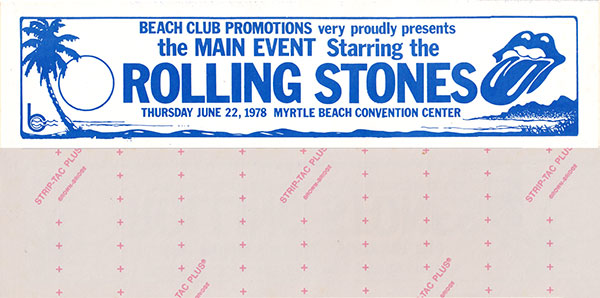 The Rolling Stones: Promo sticker - 1978 US tour, Myrtle - Beach Club Promotions, USA 1978, sticker