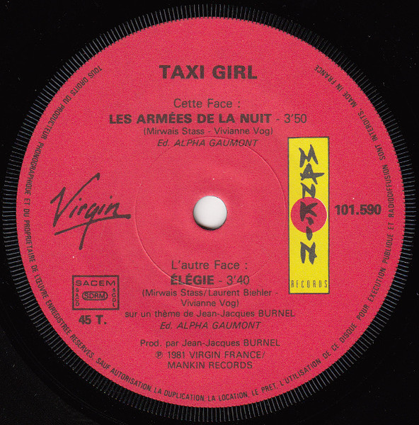 Taxi Girl - Les Armées De La Nuit - Virgin 101590 France 7"