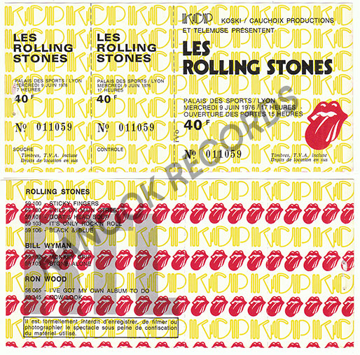 The Rolling Stones - Concert ticket Lyon 1976 -   France ticket