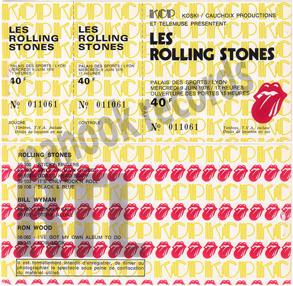 The Rolling Stones: Concert ticket Lyon 1976, France 1976, ticket