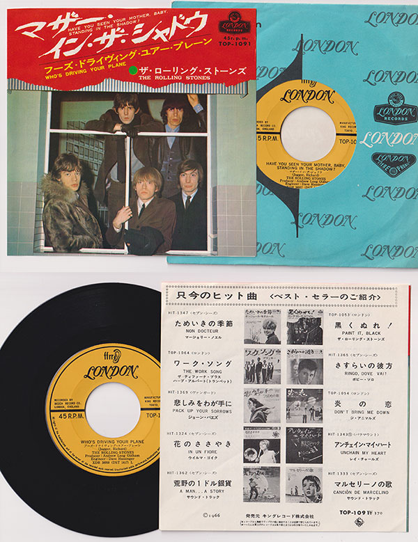 The Rolling Stones: Have You Seen Your Mother, Baby, Standing In The Shadow ? - London TOP 1091, Japan 1966, 7" PS
