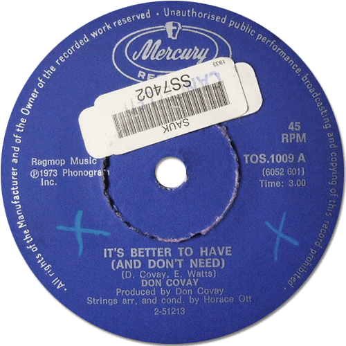 Don Covay - It's Better To Have (And Don't Need) - Mercury TOS.1009 South Africa 7" CS