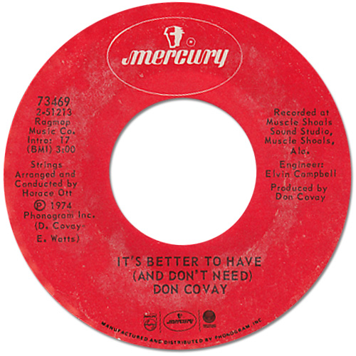 Don Covay : It's Better To Have (And Don't Need) - 7" CS from USA, 1974
