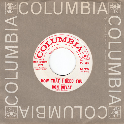 Don Covay and The Goodtimers : (Where Are You) Now That I Need You - 7" CS from USA, 1961