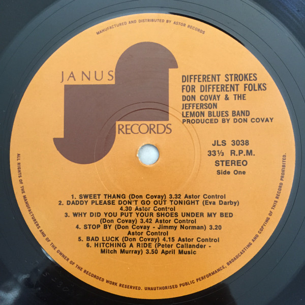 Don Covay and The Jefferson Lemon Blues Band : Different Strokes For Different Folks - LP from Australia, 1972