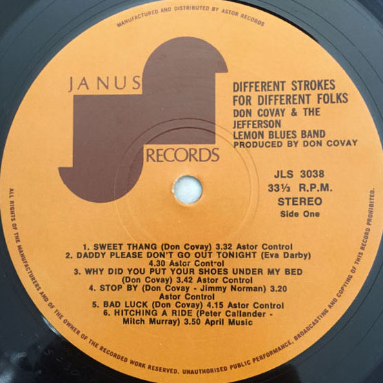 Don Covay and The Jefferson Lemon Blues Band: Different Strokes For Different Folks - LP from Australia, 1972