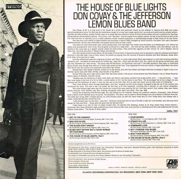 Don Covay and The Jefferson Lemon Blues Band: The House of Blue Lights - LP from Germany, 1969