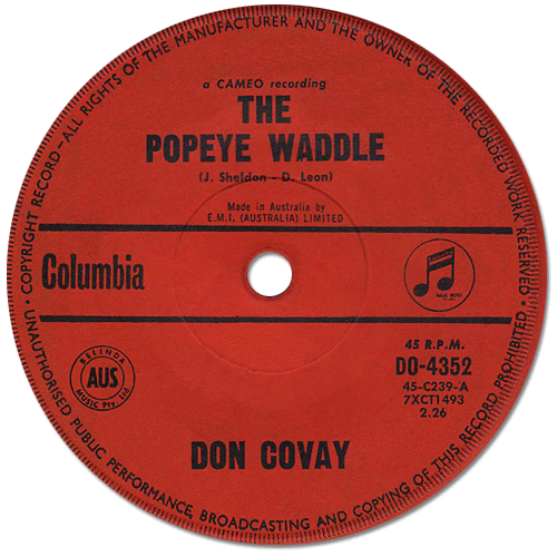 Don Covay : The Popeye Waddle - 7" CS from Australia, 1963