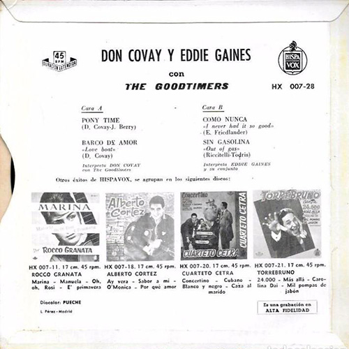 Don Covay and The Goodtimers, Eddie Gaines : Pony Time - 7" EP from Spain, 1961