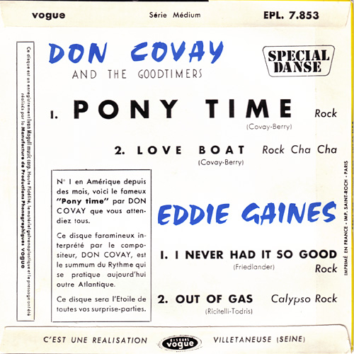 Don Covay and The Goodtimers, Eddie Gaines : Pony Time - 7" EP from France, 1961