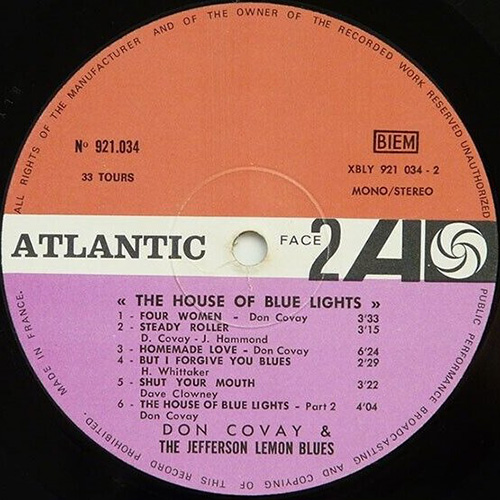 Don Covay and The Jefferson Lemon Blues Band - The House of Blue Lights - Atlantic 921034 France LP