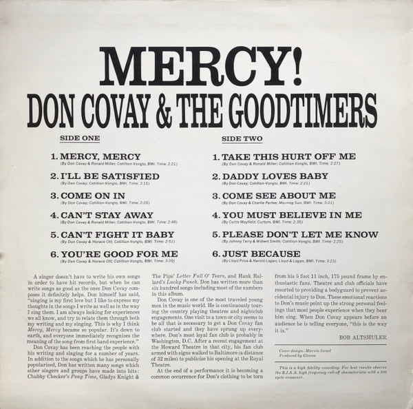 Don Covay and The Goodtimers : Mercy! - LP from Germany, 1969 Don Covay and The Goodtimers : Mercy! - LP from Germany, 1969