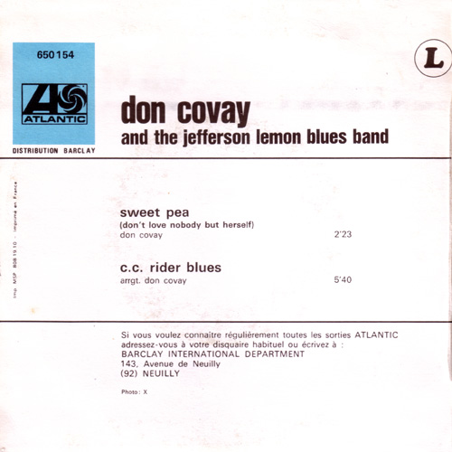 Don Covay and The Jefferson Lemon Blues Band : Sweet Pea (Don't Love Nobody But Herself) - 7" PS from France, 1969