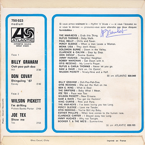 V/A incl. Solomon Burke, Joe Tex, Don Covay, Billy Graham, Wilson Pickett : Rhythm and Blues Formidable - 7" EP from France, 1972