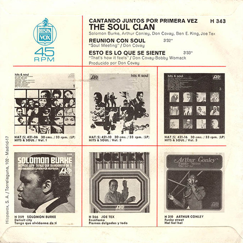 The Soul Clan (Arthur Conley, Ben E. King, Don Covay, Joe Tex, Solomon Burke) : Soul Meeting - 7" PS from Spain, 1968