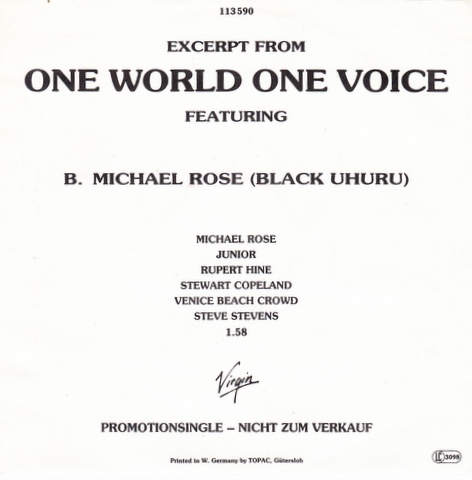 V/A incl. Rupert Hine, Dave Stewart's Spiritual Cowboys, Michael Rose, Stewart Copeland, etc. - Excerpt From One World One Voice - Virgin 113590 Germany 7" PS