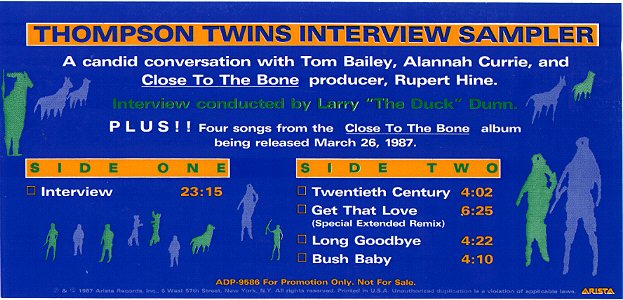 Thompson Twins (Rupert Hine related) - Interview Sampler - Arista ADP-9586 USA LP
