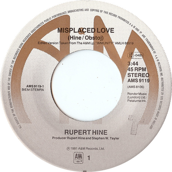 Rupert Hine - Misplaced Love - A&M AMS 9119 Holland 7" PS