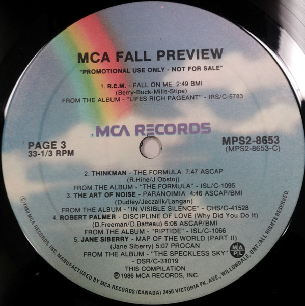 V/A incl. Thinkman, The Fixx, Robert Palmer, World Party, R.E.M., FGTH, Billy Idol, etc - MCA Fall Preview - MCA MPS2-8653 Canada LPx2