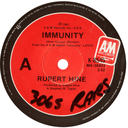 Rupert Hine : Immunity - 7" CS from Australia, 1981