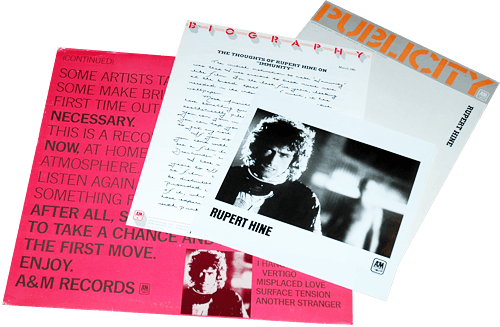 Rupert Hine - Immunity LP US press kit, circa 1981