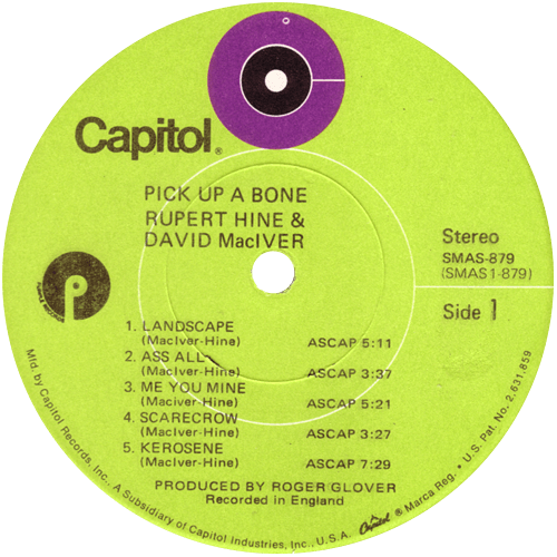 Rupert Hine - Pick Up A Bone - Capitol SMAS-879 USA LP