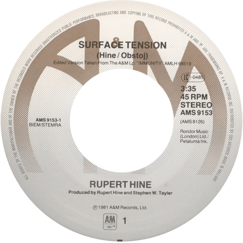 Rupert Hine - Surface Tension - A&M AMS 9153 Holland 7" PS